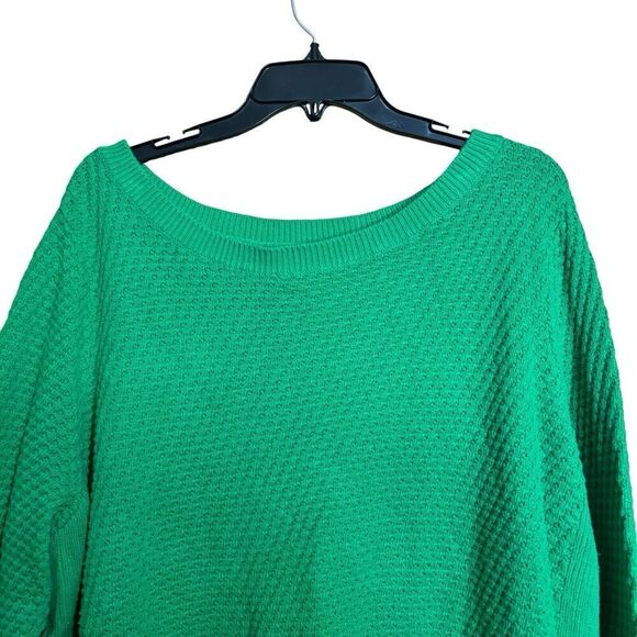 Lands' End Sweater Womens 2X 20W 22W Green Waffle Knit Pullover Sweatshirt - Picture 2 of 8